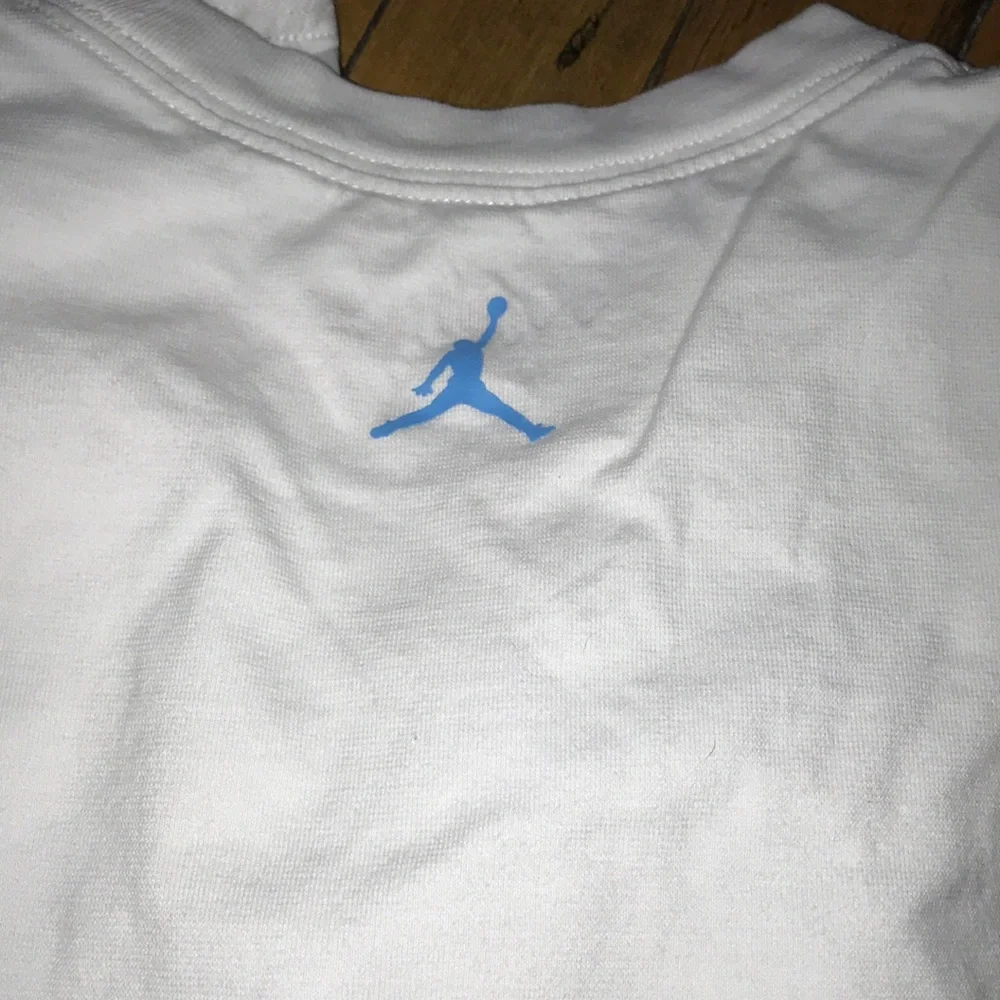 Nike White T-Shirt with Blue Air Jordan Sneaker Graphic